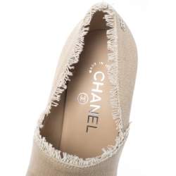 Chanel Beige/Black Canvas Cap Toe Espadrille Booties Size 38.5