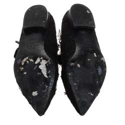 مملوكة مسبقًا حذاء فلات باليه شانيل Mary Jane مقدمة مدببة فيونكة دانتيل بيج/أسود مقاس 35.5