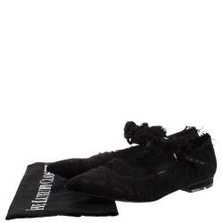 مملوكة مسبقًا حذاء فلات باليه شانيل Mary Jane مقدمة مدببة فيونكة دانتيل بيج/أسود مقاس 35.5