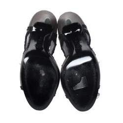 Pre Owned Chanel Grey/Black Nubuck And Satin Tulle Camellia Open Toe Sandals Size 39