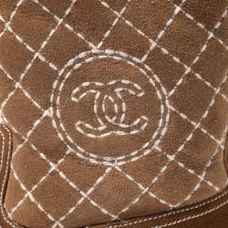 Chanel Brown Quilted Suede Mid Calf Boots Size 40.5