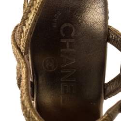 Chanel Metallic Gold Woven Thread Wedge Platform Sandals Size 37.5