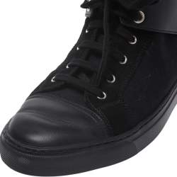 Pre Owned حذاء رياضي شانيل مرتفع من أعلى كانفاس وجلد سويدي أسود مقاس 38.5