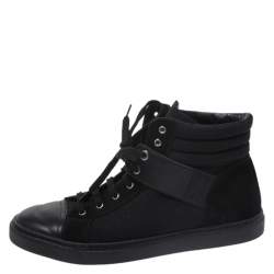 Pre Owned حذاء رياضي شانيل مرتفع من أعلى كانفاس وجلد سويدي أسود مقاس 38.5