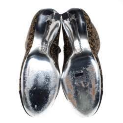 Chanel Black/Gold Printed Fabric Cap Toe Ankle Boots Size 36.5