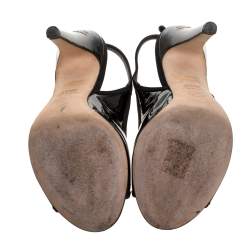 Pre Owned صندل شانيل فتحة كعب مقدمة مفتوحة جلد لامع أسود مقاس 36.5