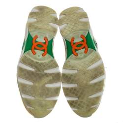 Pre Owned Chanel Multicolor Tweed and Patent Leather Lace Up Sneakers Size 38