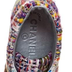 Pre Owned Chanel Multicolor Tweed and Patent Leather Lace Up Sneakers Size 38