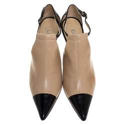 Chanel Black/Beige Leather CC Cap Toe Ankle Strap Booties Size 40