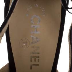 Chanel Black/Beige Leather CC Cap Toe Ankle Strap Booties Size 40