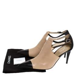 Chanel Black/Beige Leather CC Cap Toe Ankle Strap Booties Size 40