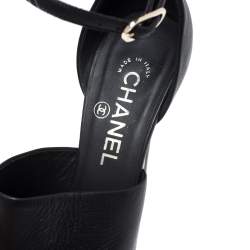 مملوكة مسبقًا Chanel Black Leather Pearl Embellished Heel Ankle Strap Sandals Size 37.5
