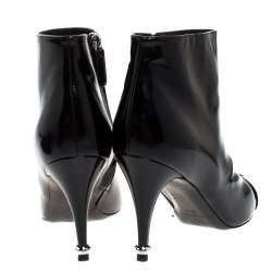 Chanel Black Patent Leather Cap Toe CC Ankle Boots Size 39.5