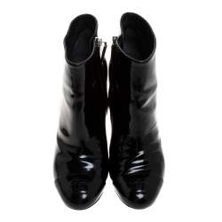 Chanel Black Patent Leather Cap Toe CC Ankle Boots Size 39.5