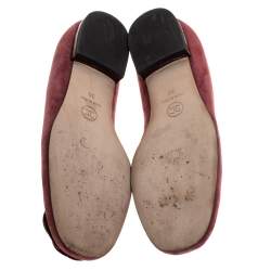 Pre Owned Chanel Burgundy Suede And Patent Leather Camellia Ballet Flats Size 36