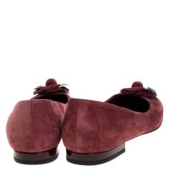 Pre Owned Chanel Burgundy Suede And Patent Leather Camellia Ballet Flats Size 36