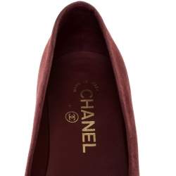 Pre Owned Chanel Burgundy Suede And Patent Leather Camellia Ballet Flats Size 36