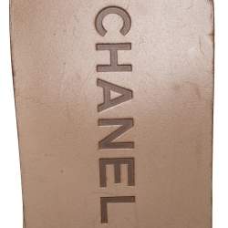 Chanel Beige/Black Leather Open Toe Slide Wooden Clogs Size 37.5