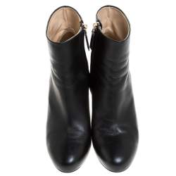 Chanel Black Leather Round Toe Wedge Boots Size 39.5