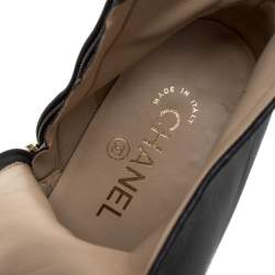 Chanel Black Leather Round Toe Wedge Boots Size 39.5