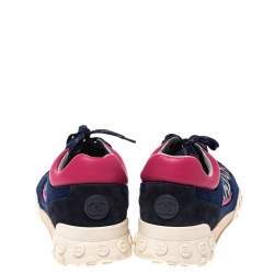 Pre Owned حذاء رياضي شانيل مزين شعار الماركة منخفض من أعلى نايلون و صوف أزرق و وردي مقاس 37
