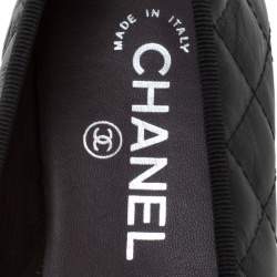 مملوكة مسبقًا Chanel Black Quilted Leather CC Bow Cap Toe Ballet Flats Size 37