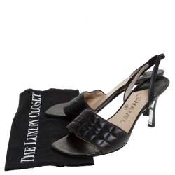 Chanel Dark Brown Leather Chocolate Bar Slingback Sandals Size 36.5