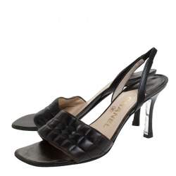 Chanel Dark Brown Leather Chocolate Bar Slingback Sandals Size 36.5