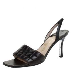 Chanel Dark Brown Leather Chocolate Bar Slingback Sandals Size 36.5