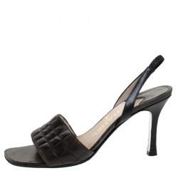 Chanel Dark Brown Leather Chocolate Bar Slingback Sandals Size 36.5