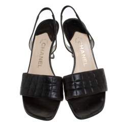 Chanel Dark Brown Leather Chocolate Bar Slingback Sandals Size 36.5