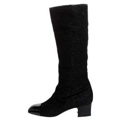 مملوكة مسبقًا Chanel Black Shimmery Nylon Cap Toe Boots Size 41