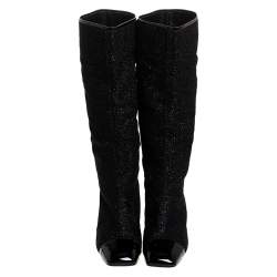 مملوكة مسبقًا Chanel Black Shimmery Nylon Cap Toe Boots Size 41