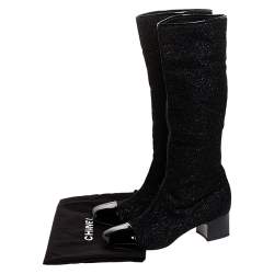 مملوكة مسبقًا Chanel Black Shimmery Nylon Cap Toe Boots Size 41