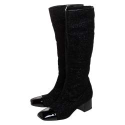 مملوكة مسبقًا Chanel Black Shimmery Nylon Cap Toe Boots Size 41