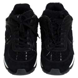 Pre Owned حذاء رياضي شانيل أربطة CC سويدي وقماش تويد أسود مقاس 37