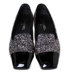 Pre Owned Chanel Black Patent Leather and Glitters Smoking Slippers Size 41.5