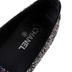 Pre Owned Chanel Black Patent Leather and Glitters Smoking Slippers Size 41.5