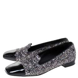 Pre Owned Chanel Black Patent Leather and Glitters Smoking Slippers Size 41.5