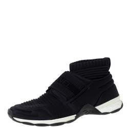 Pre Owned Chanel Black Fabric Stretch High Top Socks Sneakers Size 40.5