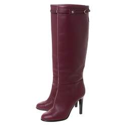 Chanel Maroon Leather Knee Length Boots Size 40