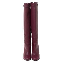 Chanel Maroon Leather Knee Length Boots Size 40