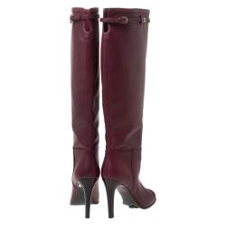 Chanel Maroon Leather Knee Length Boots Size 40