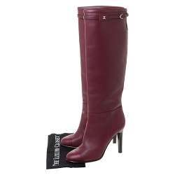 Chanel Maroon Leather Knee Length Boots Size 40