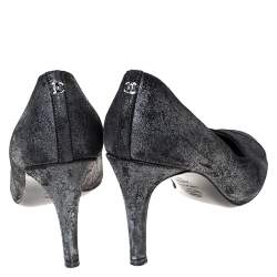 Pre Owned Chanel Metallic Distressed Textured Suede CC Cap Toe Pumps Size 40.5