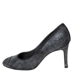 Pre Owned Chanel Metallic Distressed Textured Suede CC Cap Toe Pumps Size 40.5
