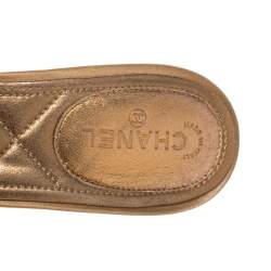 Chanel Gold Satin Crystal Embellished Slide Sandals Size 38