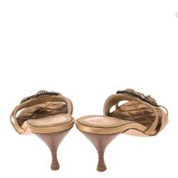 Chanel Gold Satin Crystal Embellished Slide Sandals Size 38