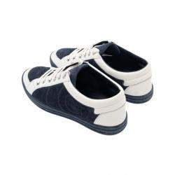 Pre Owned Chanel Blue/White Suede Leather CC Low Top Sneakers Size 37