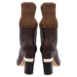 Chanel Burgundy/Brown Kangaroo Leather And Sock Ankle Boots Size 38